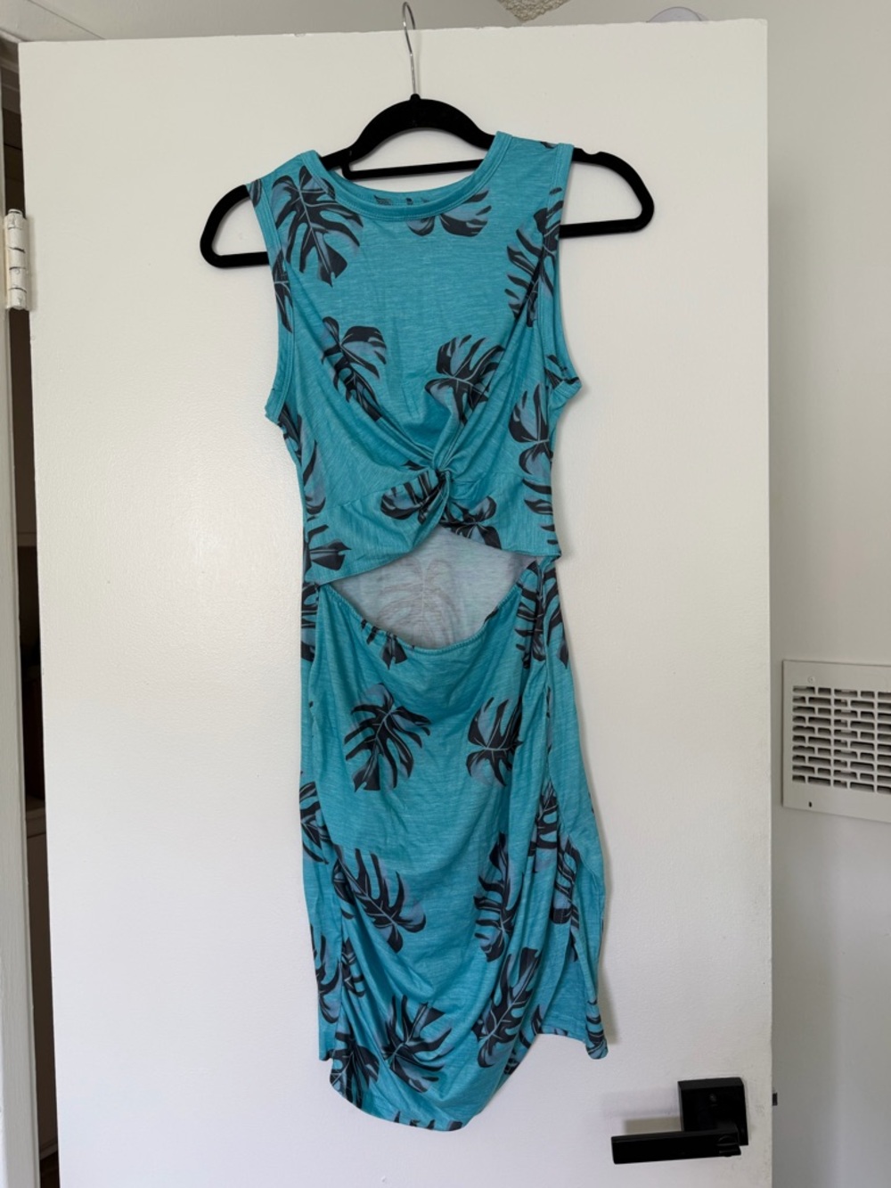 Turquoise Tropical Cutout Midi Dress